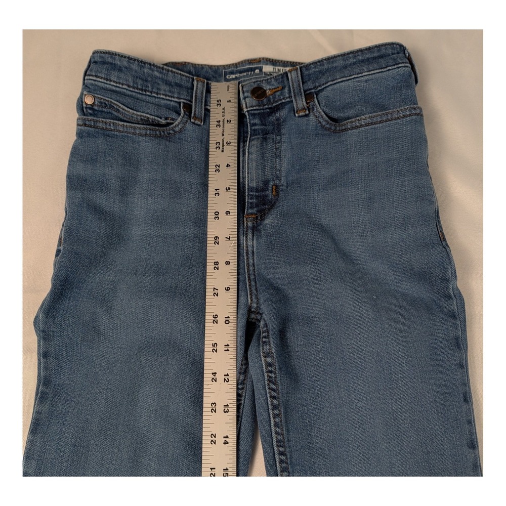 Carhartt Slim Fit Jeans Womens 2 Short Medium Wash Blue Denim Workwear - Picture 9 of 13